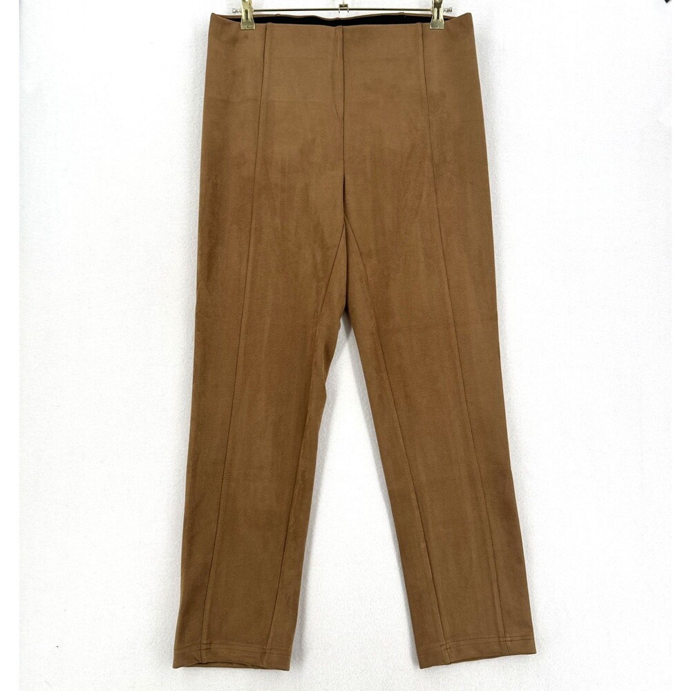 Rafaella Comfort Faux Suede Pants Women L Brown High Rise Straight Leg Stretch